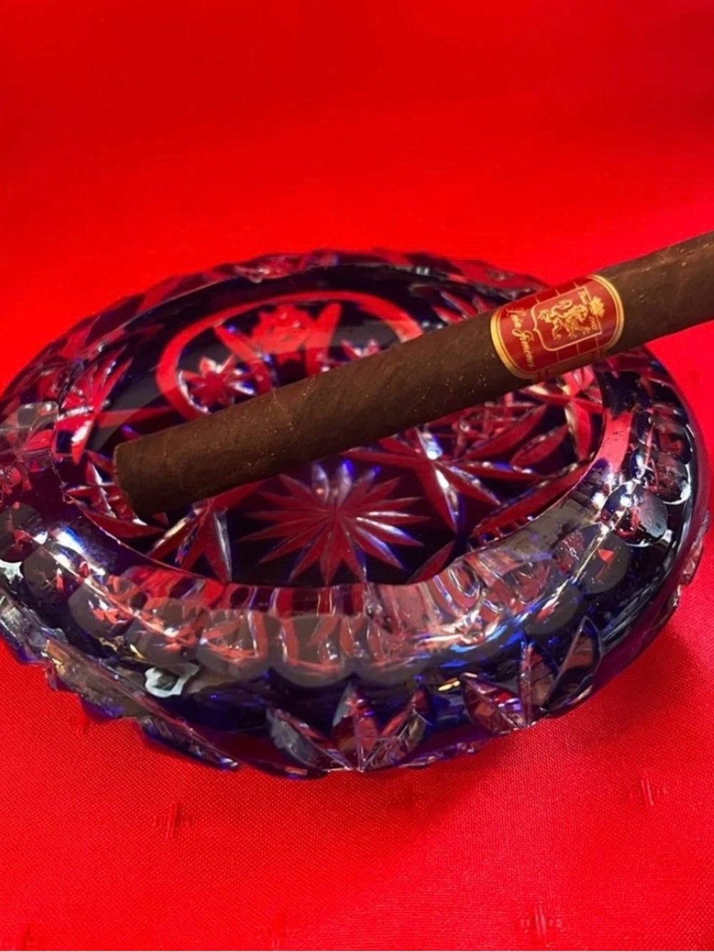 Vintage Blue Cut Crystal Ashtray